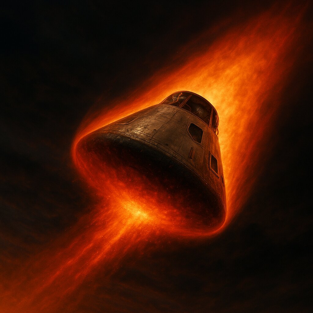 Command Module surrounded by re-entry plasma